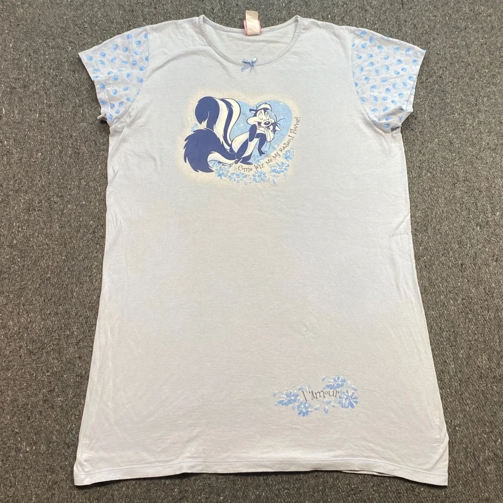 Looney Tunes Pepe Le Pew Nightgown Sz L/XL Women Blue Y2K 2002 Cartoon Sleepwear